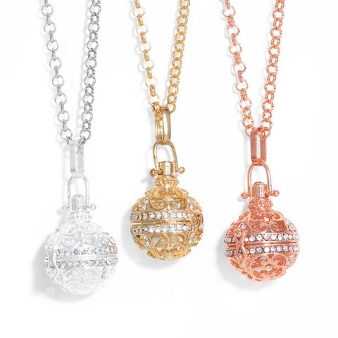 Collana Con Pendente A Sfera Cava In Rame Vintage Strass Bianco Armonia Gravidanza Gabbia Gioielli Per Donna