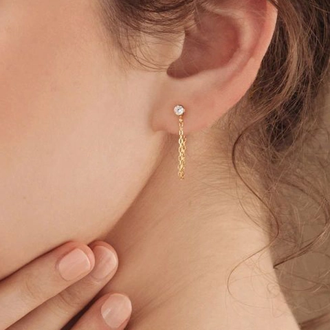 Boucles d'Oreilles Clous Pampilles en Acier Inoxydable Strass Minimaliste Géométrique Bijoux pour Femmes Fête