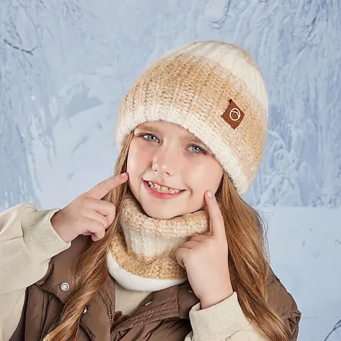 Cappello In Maglia Invernale Per Bambini E Scaldacollo Foderato In Pile A Righe Antivento Protezione Orecchie