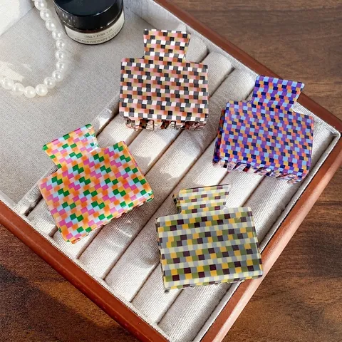 Pinza Per Capelli In Acrilico A Scacchi Stile Coreano Geometrico Elegante Accessorio Per Capelli Da Donna E Ragazza