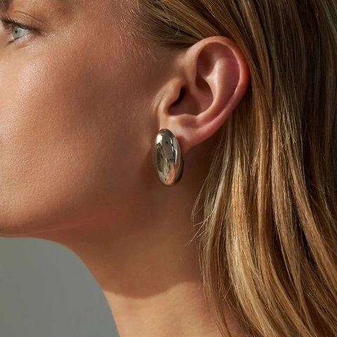 Pendientes Ovalados Vintage Franceses Chapado En Oro Acero Inoxidable Acabado Espejo Liso Joyería Elegante Para Mujer