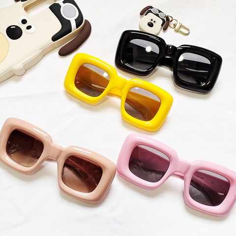 Kids Sunglasses Square Thick Frame Retro Fashion UV400 Protection Outdoor Trendy Boys Girls