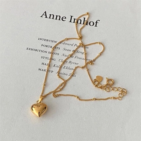 925 Sterling Silber Herz Anhänger Halskette Für Damen Minimalistisch Spiegel Poliert 3D Herz Satellitenperlenkette INS Stil