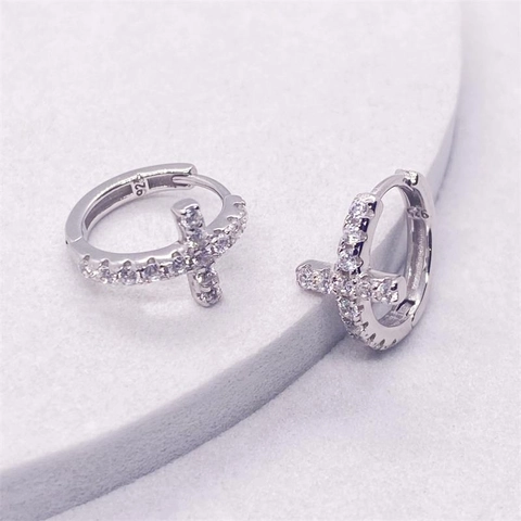 925 Sterling Zilveren Kruis Oorbellen Voor Vrouwen Glinsterende Zirconia Ingelegde Geometrische Hanger Oorbellen Sieraden