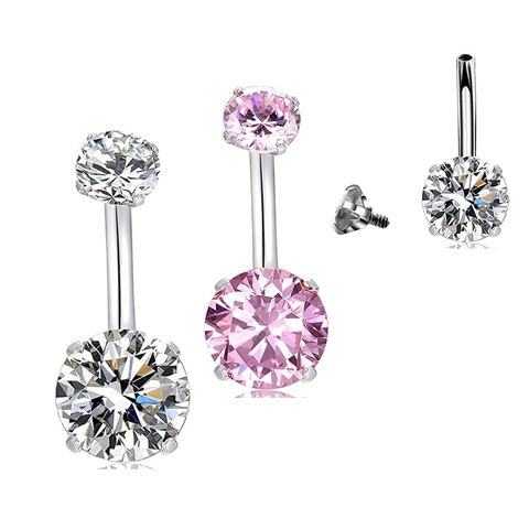 Navelpiercing Ring 316L Roestvrij Staal Dubbele Ronde Zirkonia Navelstokje Lichaamssieraden Voor Dames