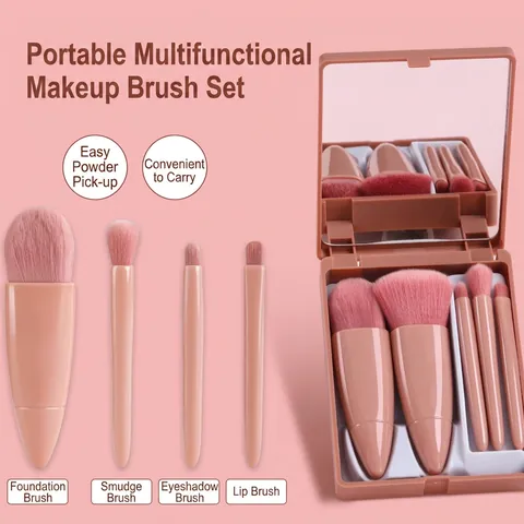 Portable Makeup Brushes Travel Beauty Tool With Mirror Storage Box Synthetic Fiber Bristles Professional Face Eye Applicators