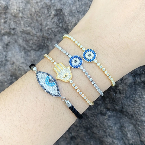 Evil Eye Hamsa Hand Bracelet Zircon Copper Adjustable Nazar Charm Jewelry For Women Fashion