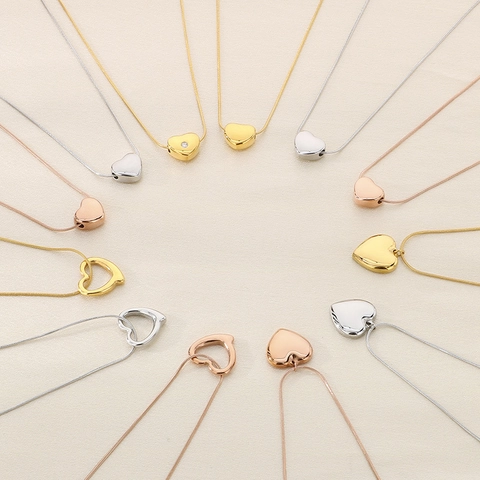 Heart Pendant Necklace Titanium Steel Gold Plated Snake Chain Minimalist Mirror Polished Elegant Jewelry For Women
