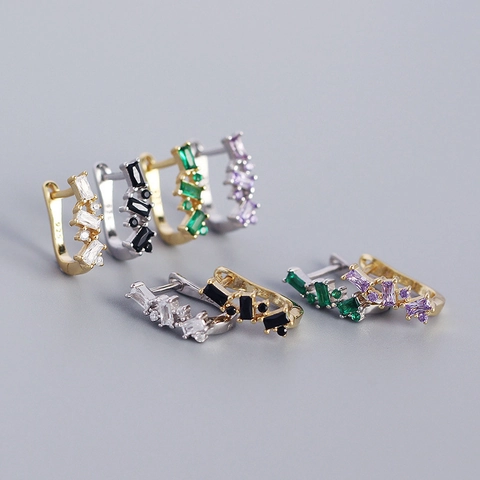 925 Sterling Silver U-Shape Huggie Hoop Earrings For Women Minimalist Zirconia Inlaid Geometric Ear Buckles Jewelry Gift