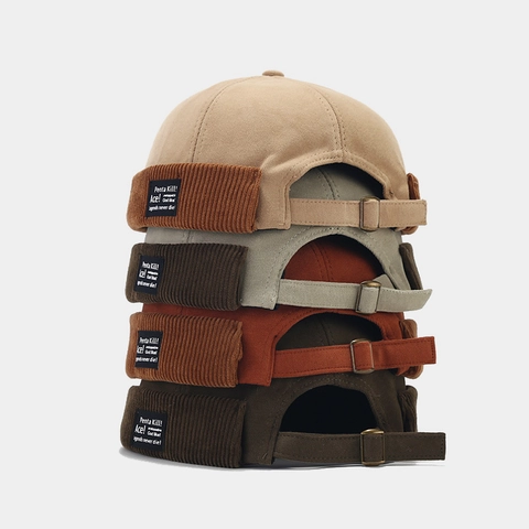 Vintage Docker Hat Miki Hat Berretto Senza Tesa Cotone Tela Velluto A Coste Patch Fibbia In Metallo Regolabile Retro Casual