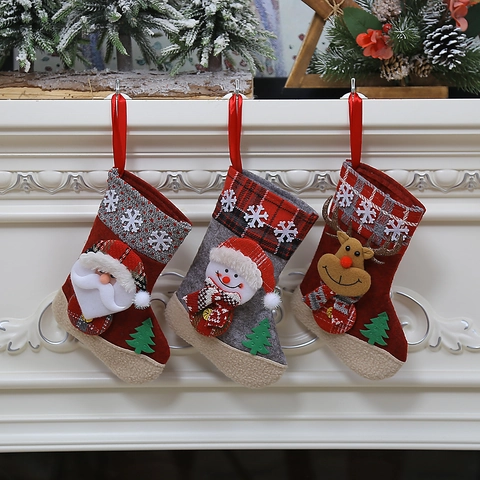 Calza Di Natale Tessuto A Maglia Feltro 3D Cartone Animato Babbo Natale Pupazzo Di Neve Renna Decorazione Camino Sacchetto Regalo
