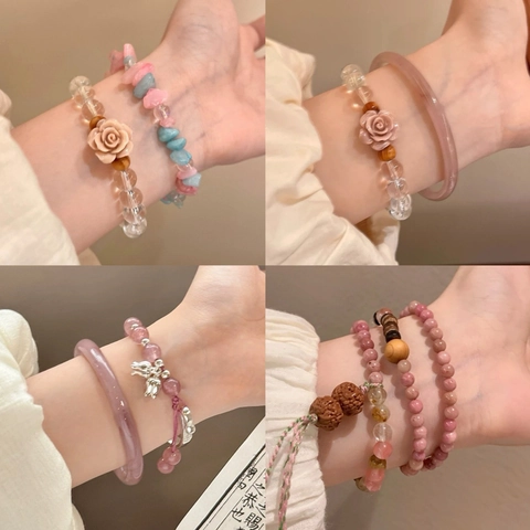 New Chinese Style Beaded Bracelet Freshwater Pearl Glass Beads Butterfly Shell Charm Handmade Vintage Jewelry For Women
