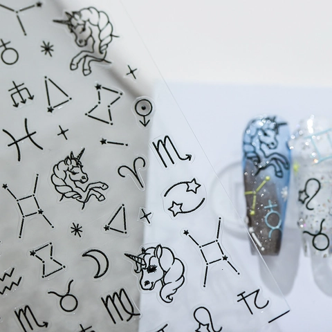 Nail Art Stickers 5D Embossed Adhesive Zodiac Constellation Unicorn Star Moon Designs Thin DIY Decoration Manicure