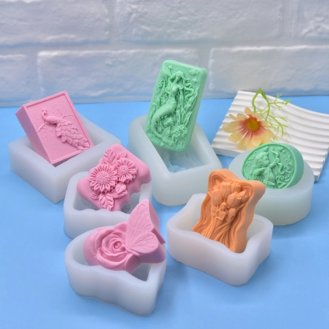Reliëf Siliconen Mal DIY Handgemaakte Zeep Kaars Hars Ambacht Zeemeermin Meisje Bloem Pauw Engel Patroon Decoratief Gereedschap