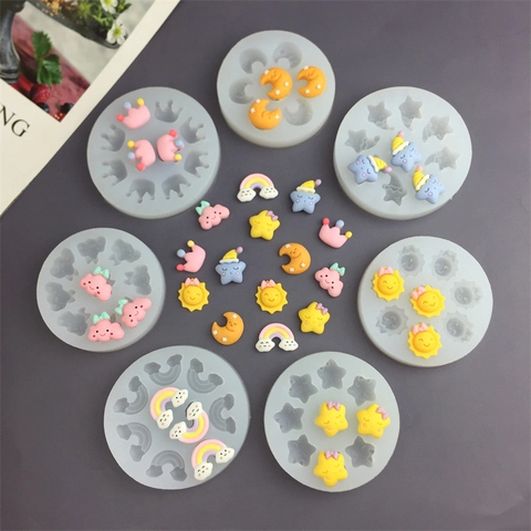 Silicone Mold Cartoon Sun Moon Cloud Star Rainbow Crown For DIY Cake Decoration Chocolate Fondant Mousse Resin Craft