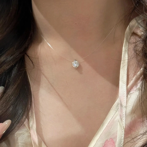 Collana Con Pendente In Zircone Tondo Rame Filo Da Pesca Invisibile Catena Da Clavicola Gioielli Minimalisti Per Donne