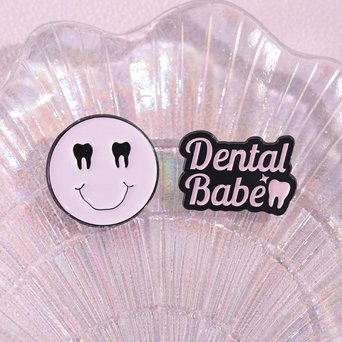 Creative Cartoon Dental Enamel Pins Future Dentist Dental Babe Tooth Fairy RDH Alloy Brooches Medical Professionals Jewelry Gift