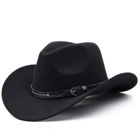 Cappello Da Cowboy Western In Feltro Fedora Jazz A Tesa Larga Con Fibbia In Pelle Per Uomo E Donna