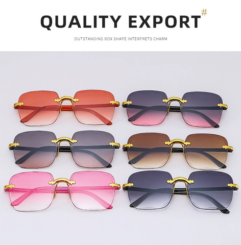 Scalloped Rimless Sunglasses Women Fashion Square Gradient PC Lens Metal Bridge UV400 Protection Trendy Eyewear