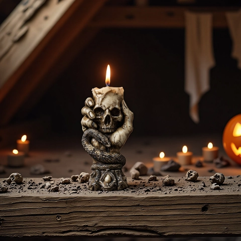 Skeleton Hand Holding Skull Silicone Candle Mold With Snake Gothic Halloween DIY Handmade Craft Tool