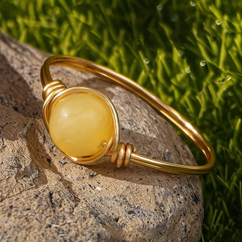 Anello In Pietra Naturale Avvolto In Filo Fatto A Mano Metallo Dorato Gemma Gioielli Boho Da Donna