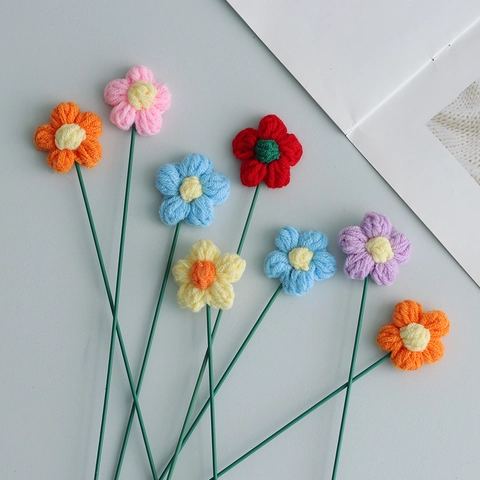 Handgemachte Häkelblumen Aus Garn Künstliche Puffy Blumenstiele Einfache Gestrickte Blumen Für Hausdekoration Hochzeitsgeschenke Mehrfarbig
