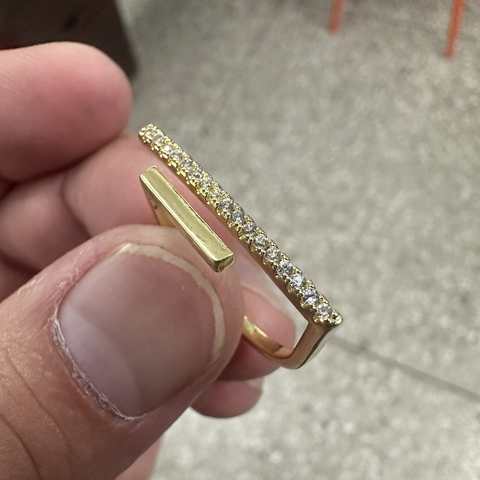 Geometric Double Layer Ring Micro Inlaid Cubic Zirconia Copper Adjustable Finger Jewelry For Women Minimalist Style