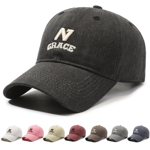 Baseball Cap Washed Cotton N GRACE Letter Embroidery Sunshade Adjustable Strapback Sport Hat For Men Women