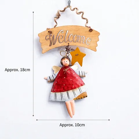 Welcome Schild Engel Fee Hängende Dekoration Metall Holz Bemalte Figur Für Tür Wand Weihnachten Rustikale Wohndeko
