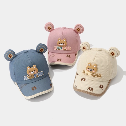 Gorra De Béisbol De Pana Para Niños Con Lindas Orejas De Oso Parche De Dibujos Animados Sombrero De Sol Cálido Para Niños Niñas