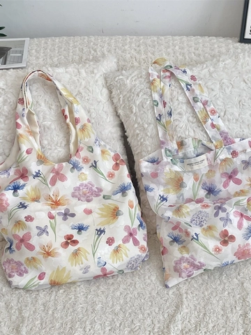 Floral Mesh Tote Bag Transparent Aquarell Blumenmuster Polyester Leicht Ästhetisch Sommer Schultertasche Für Damen