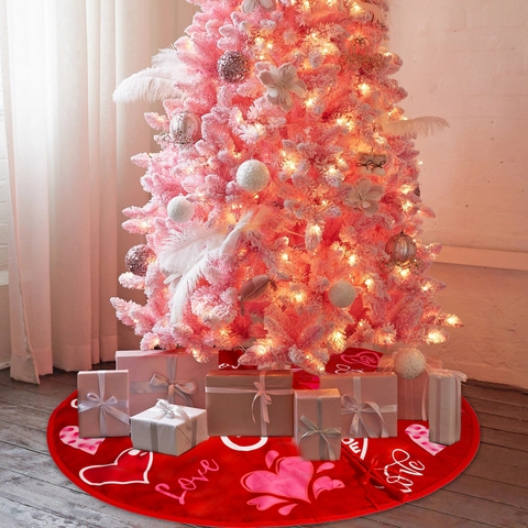 Jupe de Sapin Réversible Double Face en Polyester Décor Trèfle Cœur pour la Saint-Patrick et la Saint-Valentin