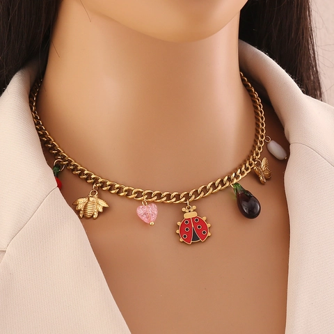 Collana In Acciaio Inossidabile 304 Con Ciondoli Ape Farfalla Coccinella Margherita Smalto Gioielli Di Moda Per Donna