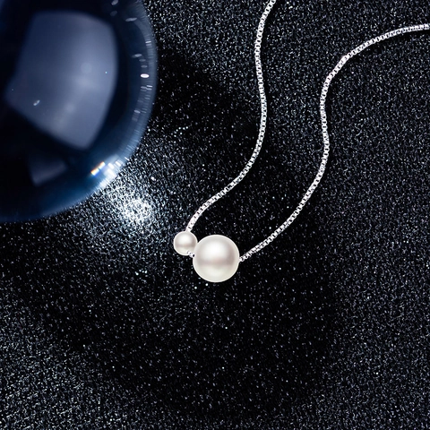 Elegante Collar de Cobre Con Colgante de Doble Perla Artificial Cadena de Caja de Lujo Ligero Joyería de Moda Para Mujer Regalo