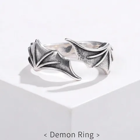 Vintage Gothic Duivelsvleugels Open Ring Voor Mannen Koperen Vleermuisvleugels Verstelbare Vingerring Punk Dark Style Sieraden Cadeau