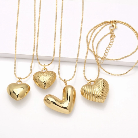 Collana Con Pendente A Cuore Rame Placcato Oro Catena A Sfere Retro Floreale Gioielli Regalo Donna