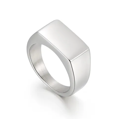 Anello A Sigillo Uomo Acciaio Inossidabile Rettangolo Lucido Minimalista Punk Hip Hop Gioielli
