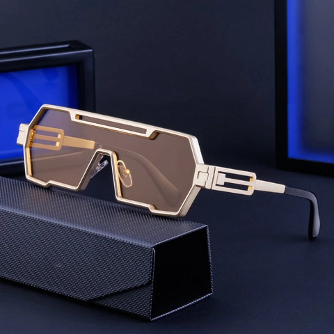 Steampunk Sunglasses Irregular Metal Frame Large Lens UV400 Protection Vintage Punk Style For Men Women Trendy Eyewear