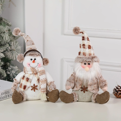 Weihnachts Plüschpuppen Ornamente Gestrickte Schneemann Rentier Gnom Sitzende Figuren Feiertag Tischdeko Nordischer Stil