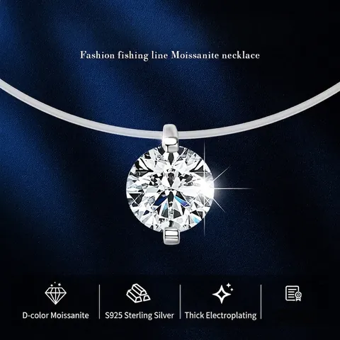 Collier Pendentif Élégant En Moissanite Avec Argent Sterling S925 Larmes De Sirène Chaîne Invisible Bijou Minimaliste