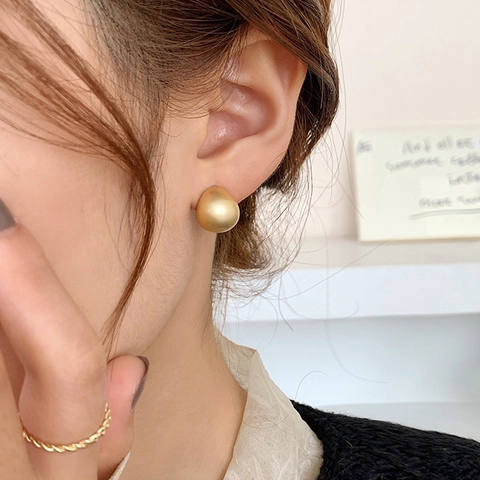 Irregular Water Drop Bean Stud Earrings Matte Metal Retro Simple Minimalist Style Ear Jewelry Accessories For Women
