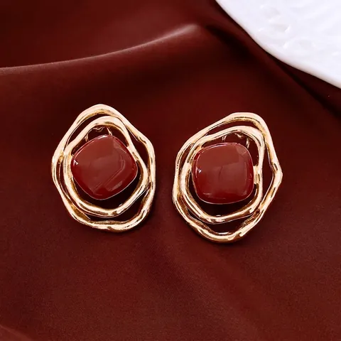 Pendientes De Botón De Rombo Irregular Con Poste De Plata Aleación Resina Esmalte Joyería De Estilo Francés Vintage Para Mujeres