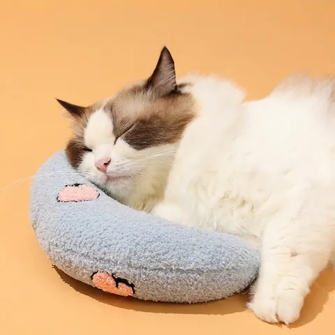 Pet Neck Pillow U-Shaped Teddy Velvet Artificial Pearl Cotton Cat Dog Deep Sleep Protection Soft Plush Toy Embroidery
