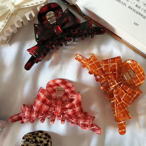 Acetate Haarklaue Clip Elegant Bogknoten Plaid Leopard Hai Haarnadel Für Frauen Täglich Mode Minimalistisches Haar Zubehör