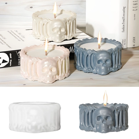 Stampo In Silicone Teschio Scheletro Per Candele Fai Da Te Colata Di Resina Halloween Candeliere Gotico Portacenere Unico