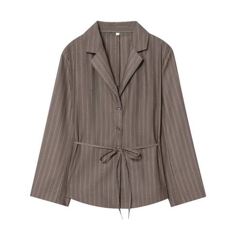 Tenues Blazer À Rayures Et Pantalon Large Pour Femmes Revers Manches Longues Polyester Streetwear Bureau Élégant Automne