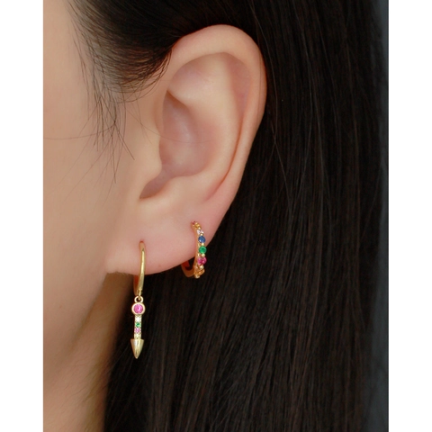 Orecchini a Cerchio Minimalisti in Argento Sterling S925 per Donna Stile Francese Intarsiati con Strass Multicolore Gioielli Design Geometrico