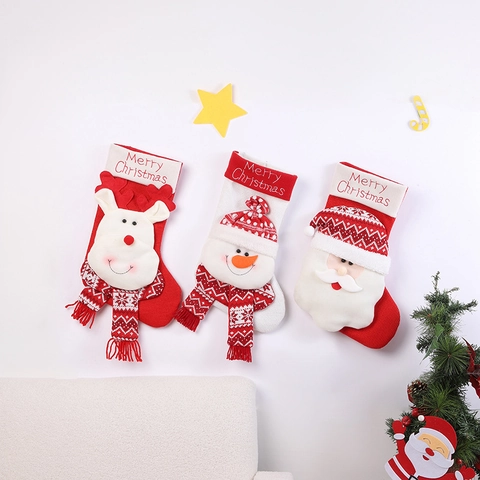 Christmas Stockings Knitted Plush Santa Snowman Reindeer Pattern Large Hanging Gift Candy Bags Holiday Party Decoration