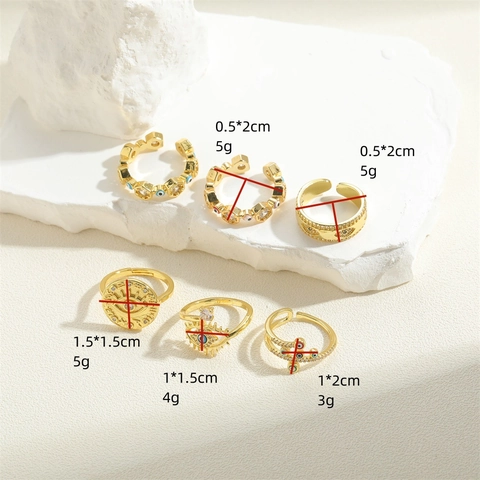 Vintage Evil Eye Copper Open Ring Gold Plated Zirconia Enamel Bohemian Adjustable Finger Ring For Women Ins Style Jewelry Gift