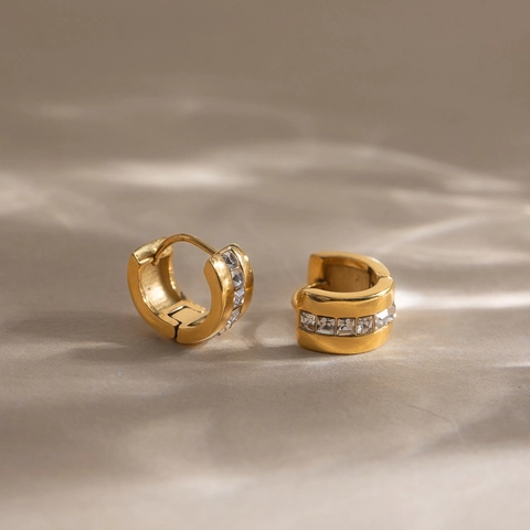 Stainless Steel Minimalist 18K Gold Plated Square Rhinestone Wide Hoop Earrings Geometric Huggie Earrings Jewelry For Women